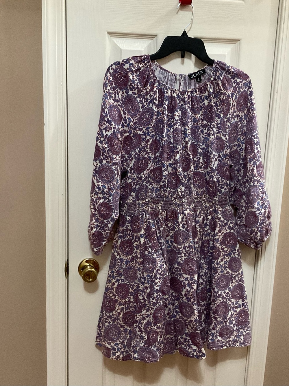 J. CREW Lavender Floral Smocked-Waist Long Sleeve Dress. Excellent Condition
